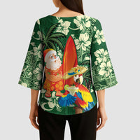 Moss Green Tropical Christmas Hawaii Tapa Kimono Sleeve Blouse Aloha Santa Drink Party - Polynesian Pride