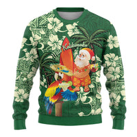 Moss Green Tropical Christmas Hawaii Tapa Ugly Christmas Sweater Aloha Santa Drink Party - Polynesian Pride