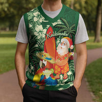Moss Green Tropical Christmas Hawaii Tapa Christmas Knitted V-Neck Vest Aloha Santa Drink Party - Polynesian Pride
