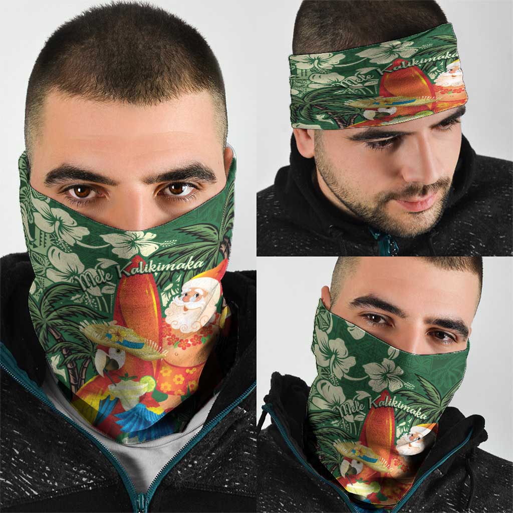 Moss Green Tropical Christmas Hawaii Tapa Neck Gaiter Aloha Santa Drink Party - Polynesian Pride