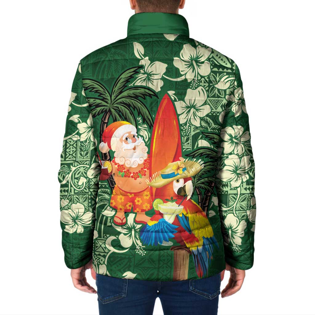 Moss Green Tropical Christmas Hawaii Tapa Padded Jacket Aloha Santa Drink Party - Polynesian Pride
