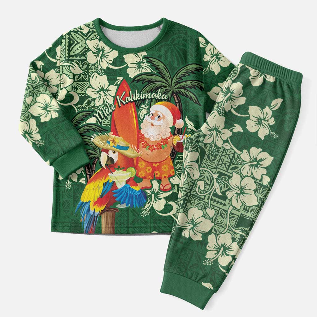 Moss Green Tropical Christmas Hawaii Tapa Christmas Pajama Set Aloha Santa Drink Party - Polynesian Pride