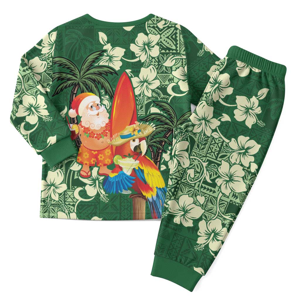 Moss Green Tropical Christmas Hawaii Tapa Christmas Pajama Set Aloha Santa Drink Party - Polynesian Pride