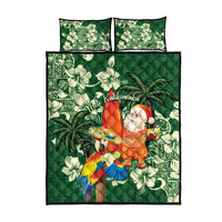 Moss Green Tropical Christmas Hawaii Tapa Quilt Bed Set Aloha Santa Drink Party - Polynesian Pride