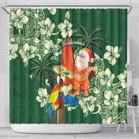 Moss Green Tropical Christmas Hawaii Tapa Shower Curtain Aloha Santa Drink Party LT7 - Polynesian Pride