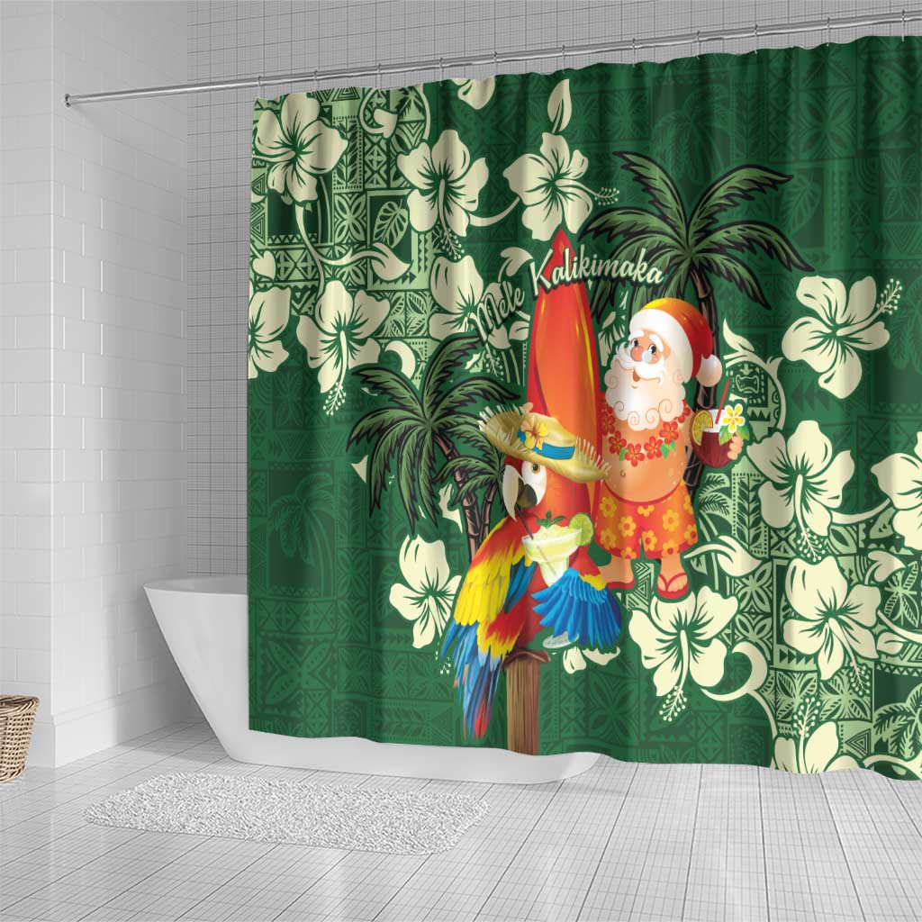 Moss Green Tropical Christmas Hawaii Tapa Shower Curtain Aloha Santa Drink Party LT7 - Polynesian Pride
