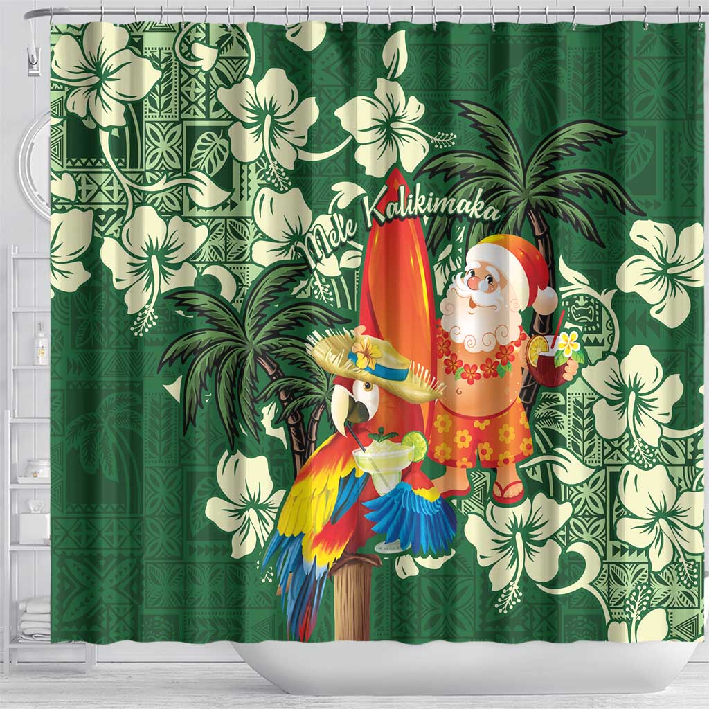 Moss Green Tropical Christmas Hawaii Tapa Shower Curtain Aloha Santa Drink Party LT7 - Polynesian Pride
