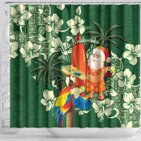 Moss Green Tropical Christmas Hawaii Tapa Shower Curtain Aloha Santa Drink Party LT7 - Polynesian Pride