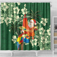 Moss Green Tropical Christmas Hawaii Tapa Shower Curtain Aloha Santa Drink Party LT7 - Polynesian Pride