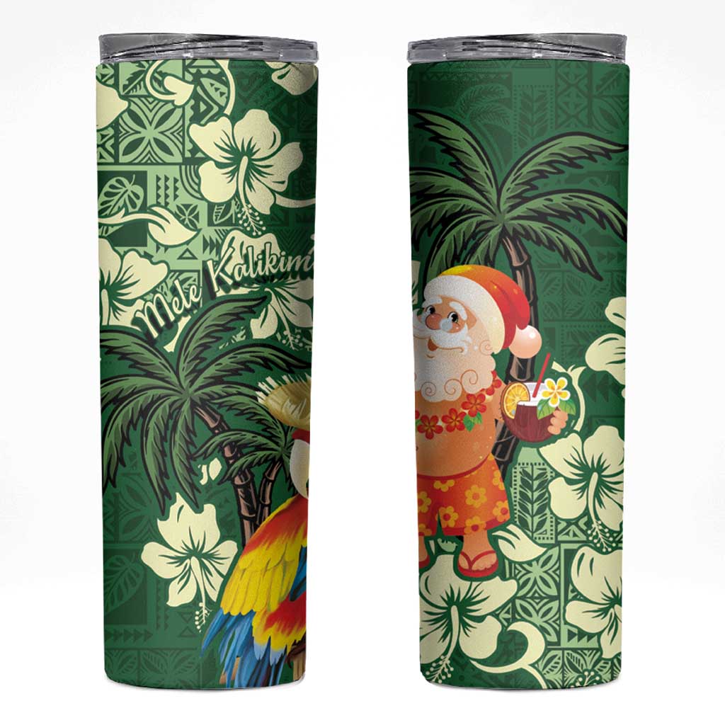 Moss Green Tropical Christmas Hawaii Tapa Skinny Tumbler Aloha Santa Drink Party - Polynesian Pride