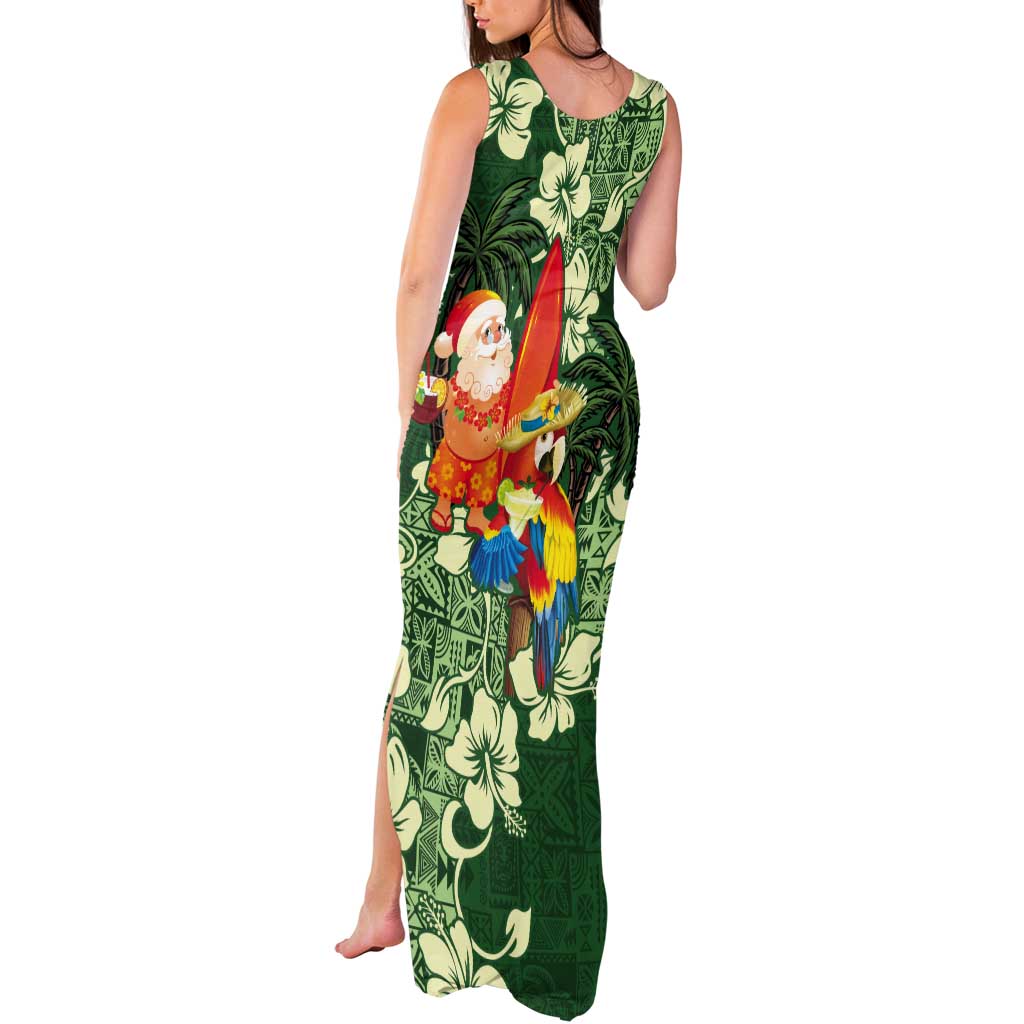 Moss Green Tropical Christmas Hawaii Tapa Tank Maxi Dress Aloha Santa Drink Party - Polynesian Pride