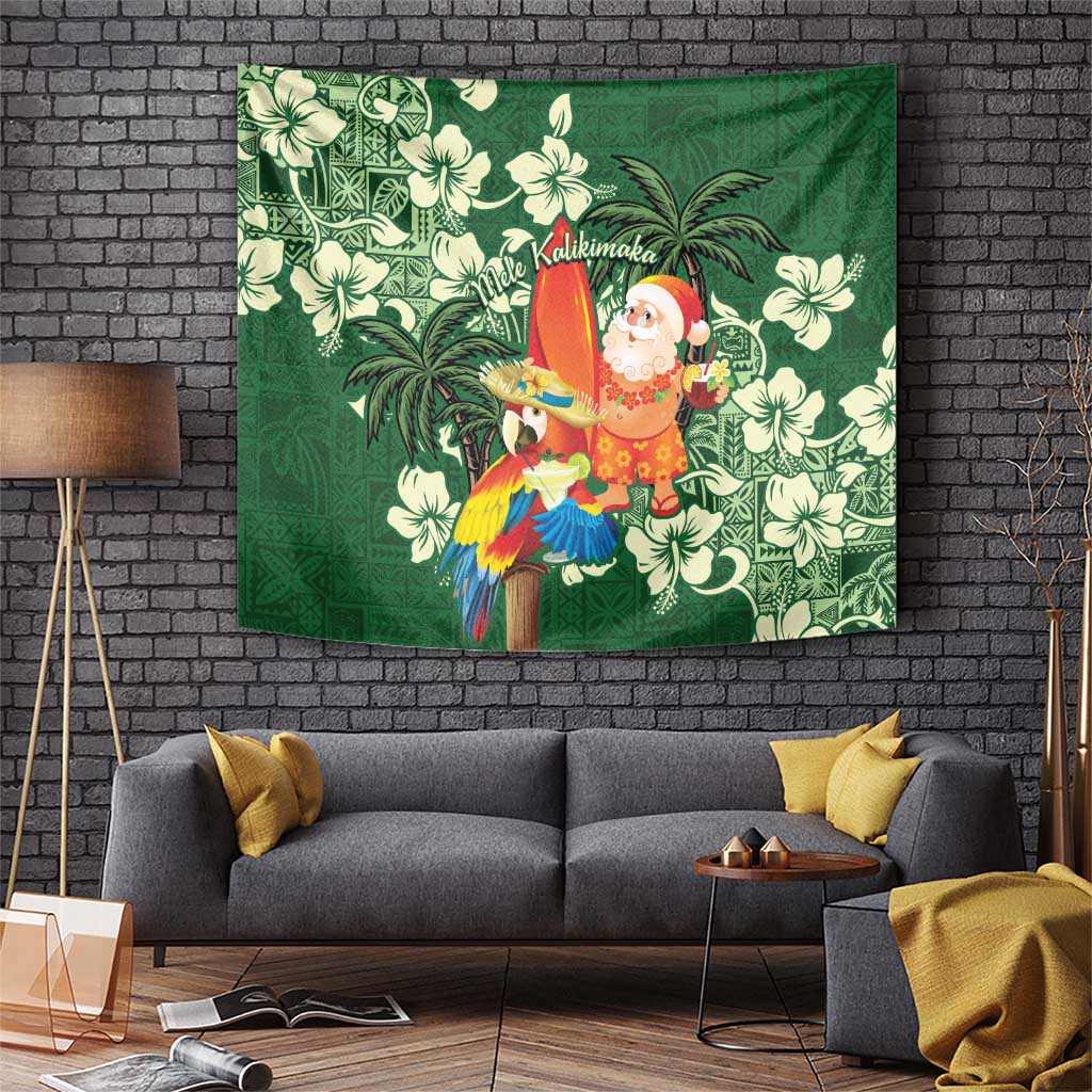 Moss Green Tropical Christmas Hawaii Tapa Tapestry Aloha Santa Drink Party - Polynesian Pride