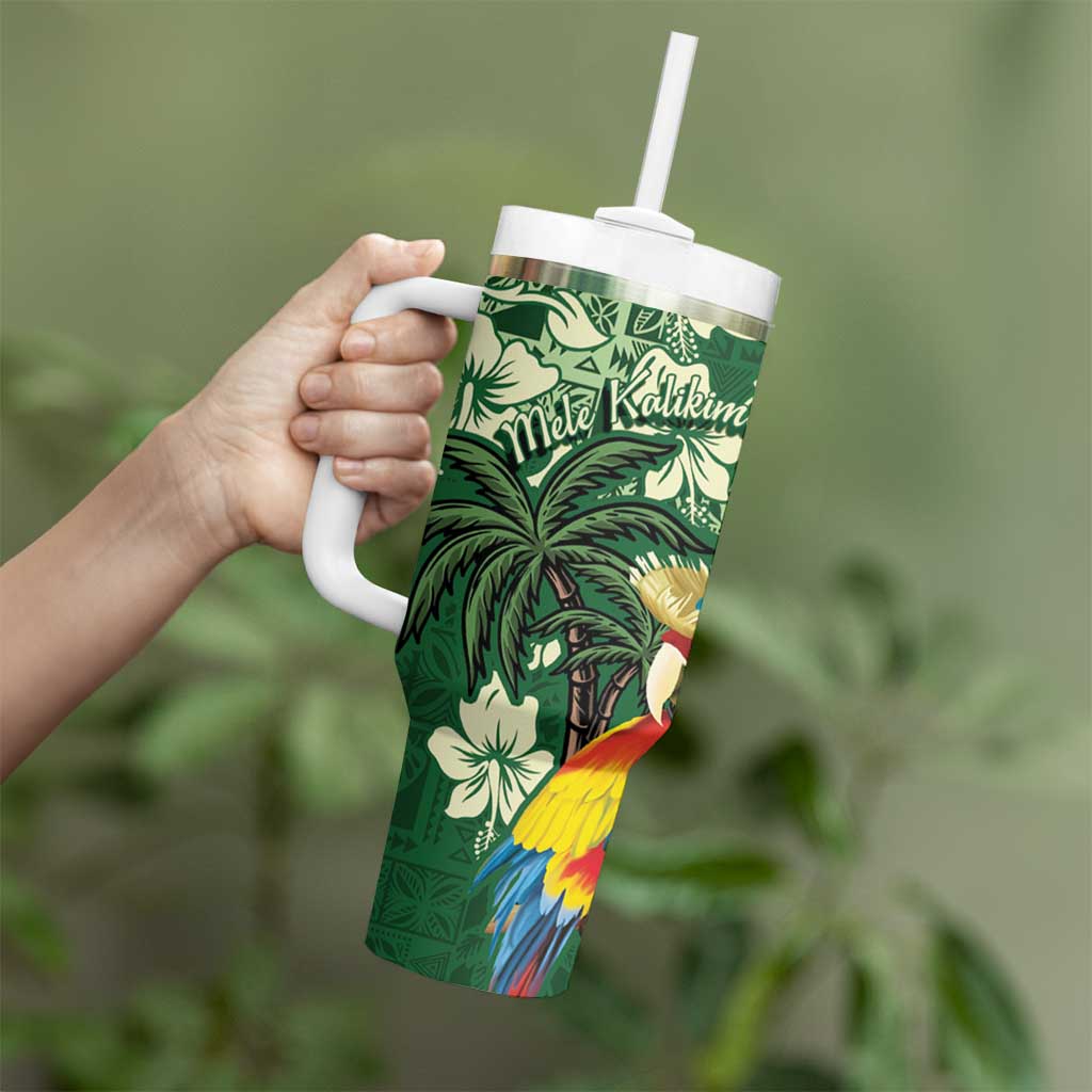 Moss Green Tropical Christmas Hawaii Tapa Tumbler With Handle Aloha Santa Drink Party - Polynesian Pride