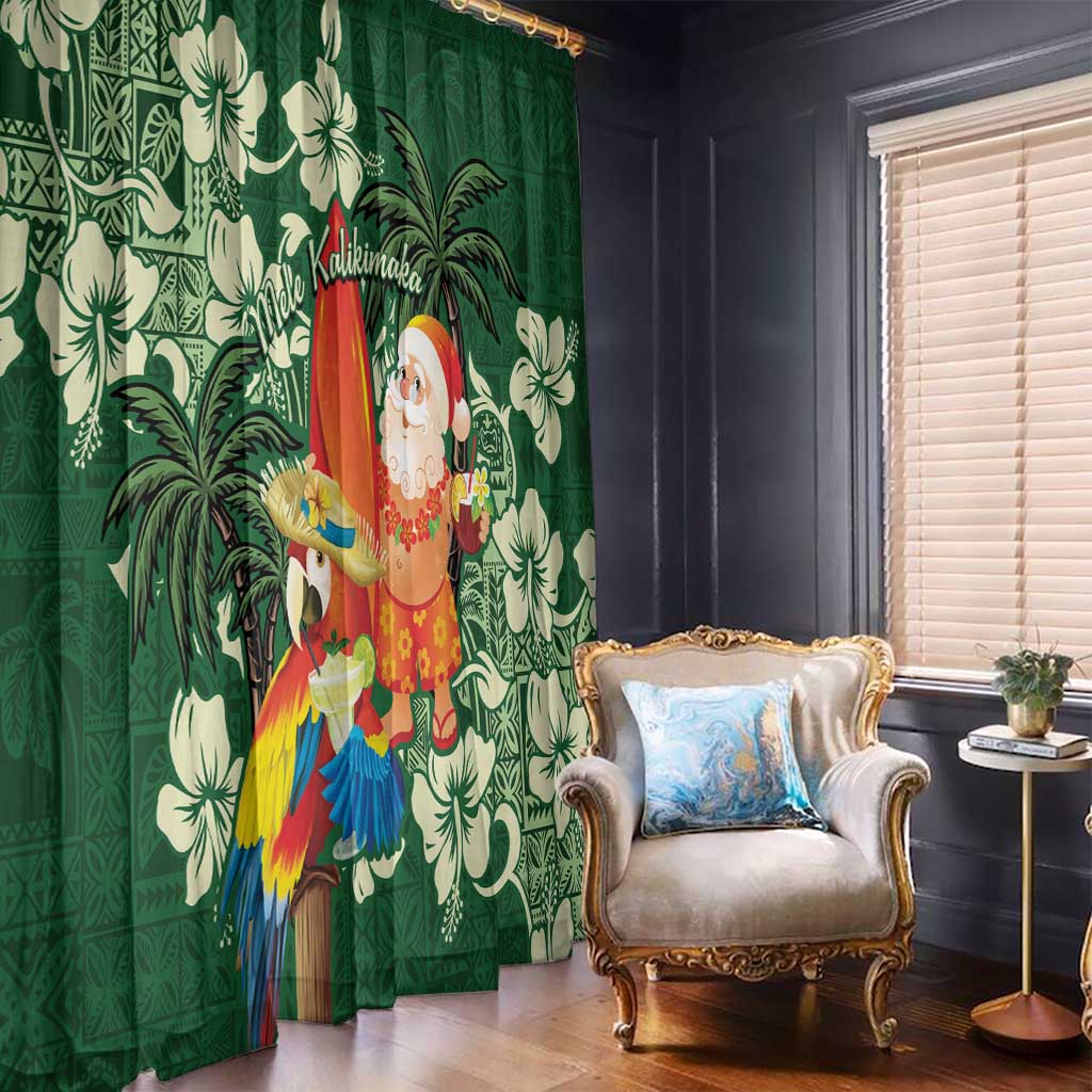 Moss Green Tropical Christmas Hawaii Tapa Window Curtain Aloha Santa Drink Party - Polynesian Pride