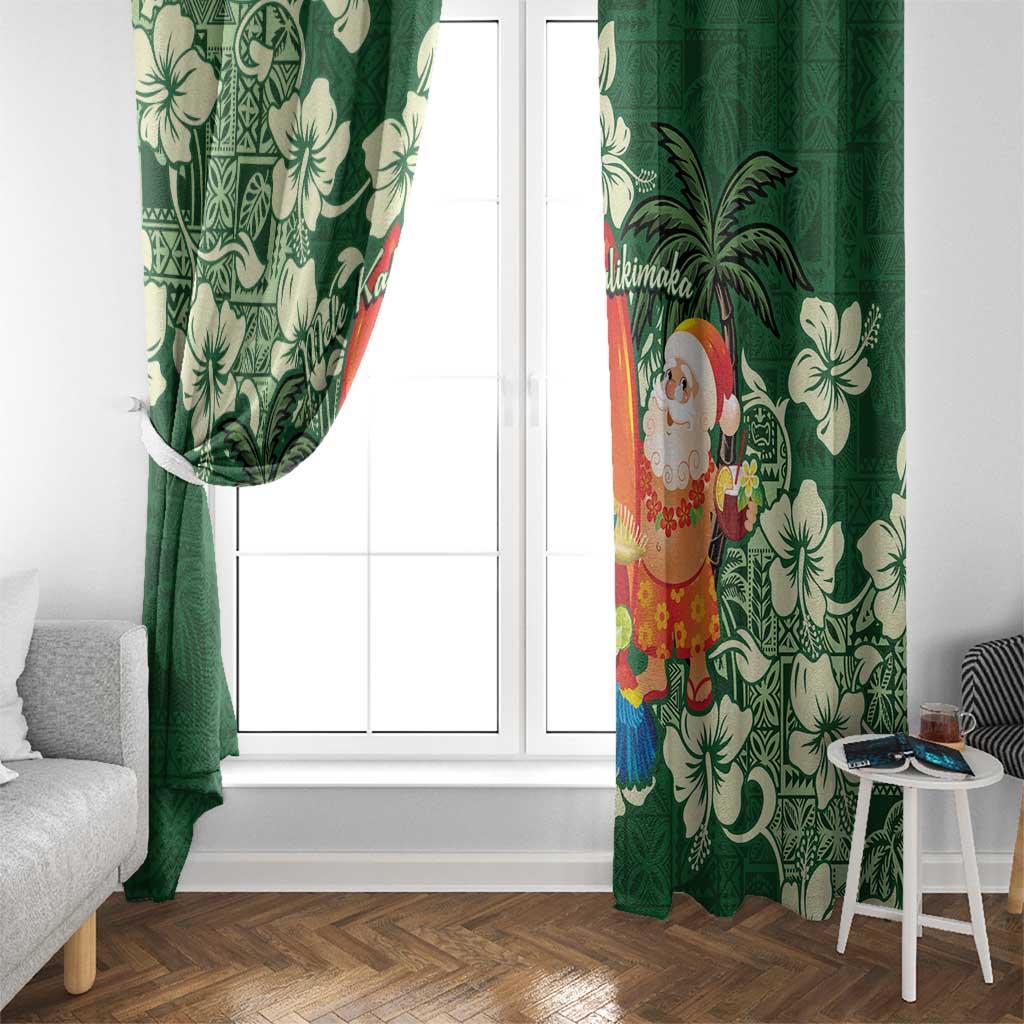 Moss Green Tropical Christmas Hawaii Tapa Window Curtain Aloha Santa Drink Party - Polynesian Pride