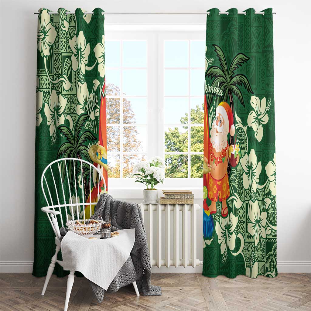 Moss Green Tropical Christmas Hawaii Tapa Window Curtain Aloha Santa Drink Party - Polynesian Pride