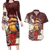 Felis Pasgua Guam Couples Matching Long Sleeve Bodycon Dress and Hawaiian Shirt Christmas Sihek Kingfisher with Guasali