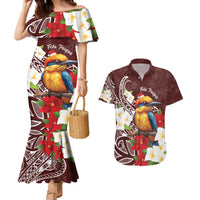 Felis Pasgua Guam Couples Matching Mermaid Dress and Hawaiian Shirt Christmas Sihek Kingfisher with Guasali LT7 Crimson - Polynesian Pride