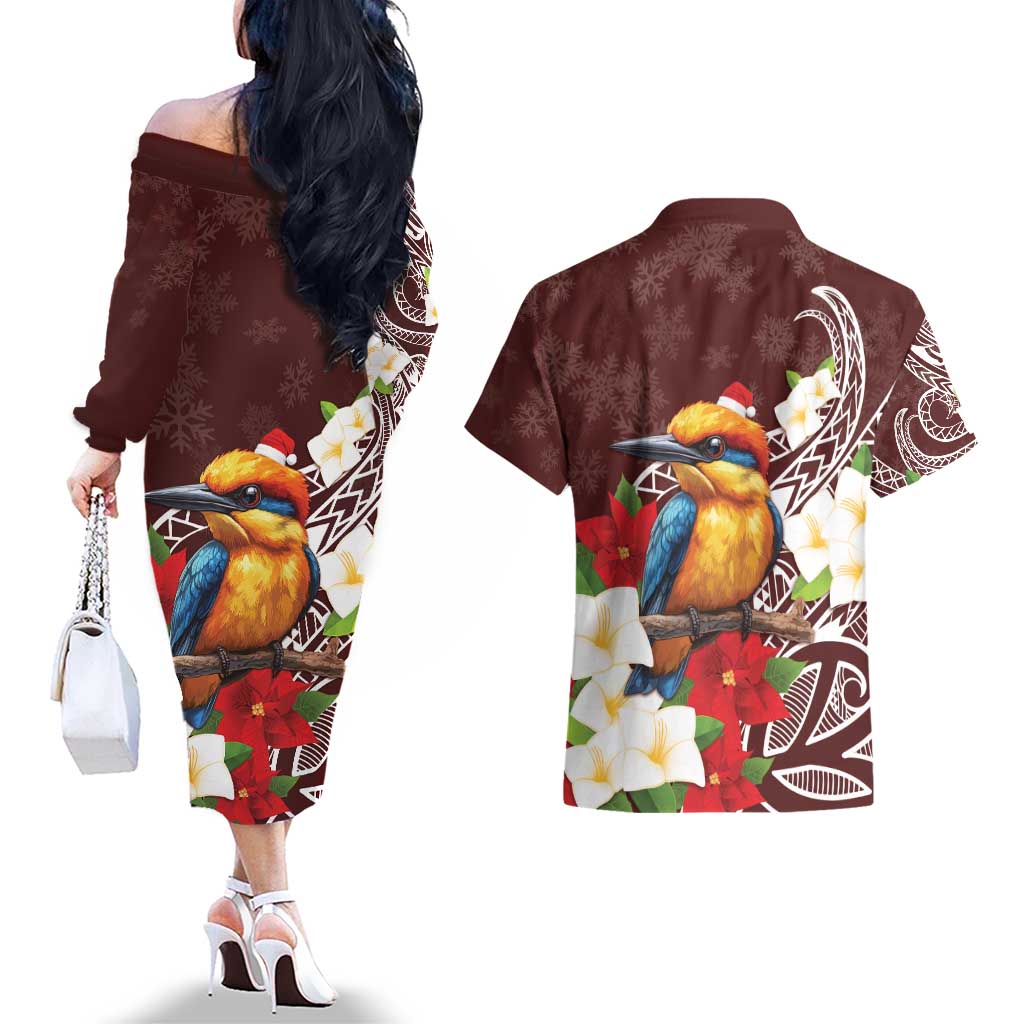 Felis Pasgua Guam Couples Matching Off The Shoulder Long Sleeve Dress and Hawaiian Shirt Christmas Sihek Kingfisher with Guasali