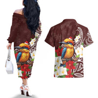 Felis Pasgua Guam Couples Matching Off The Shoulder Long Sleeve Dress and Hawaiian Shirt Christmas Sihek Kingfisher with Guasali