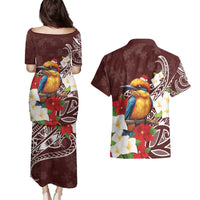 Felis Pasgua Guam Couples Matching Puletasi and Hawaiian Shirt Christmas Sihek Kingfisher with Guasali
