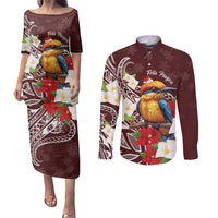 Felis Pasgua Guam Couples Matching Puletasi and Long Sleeve Button Shirt Christmas Sihek Kingfisher with Guasali