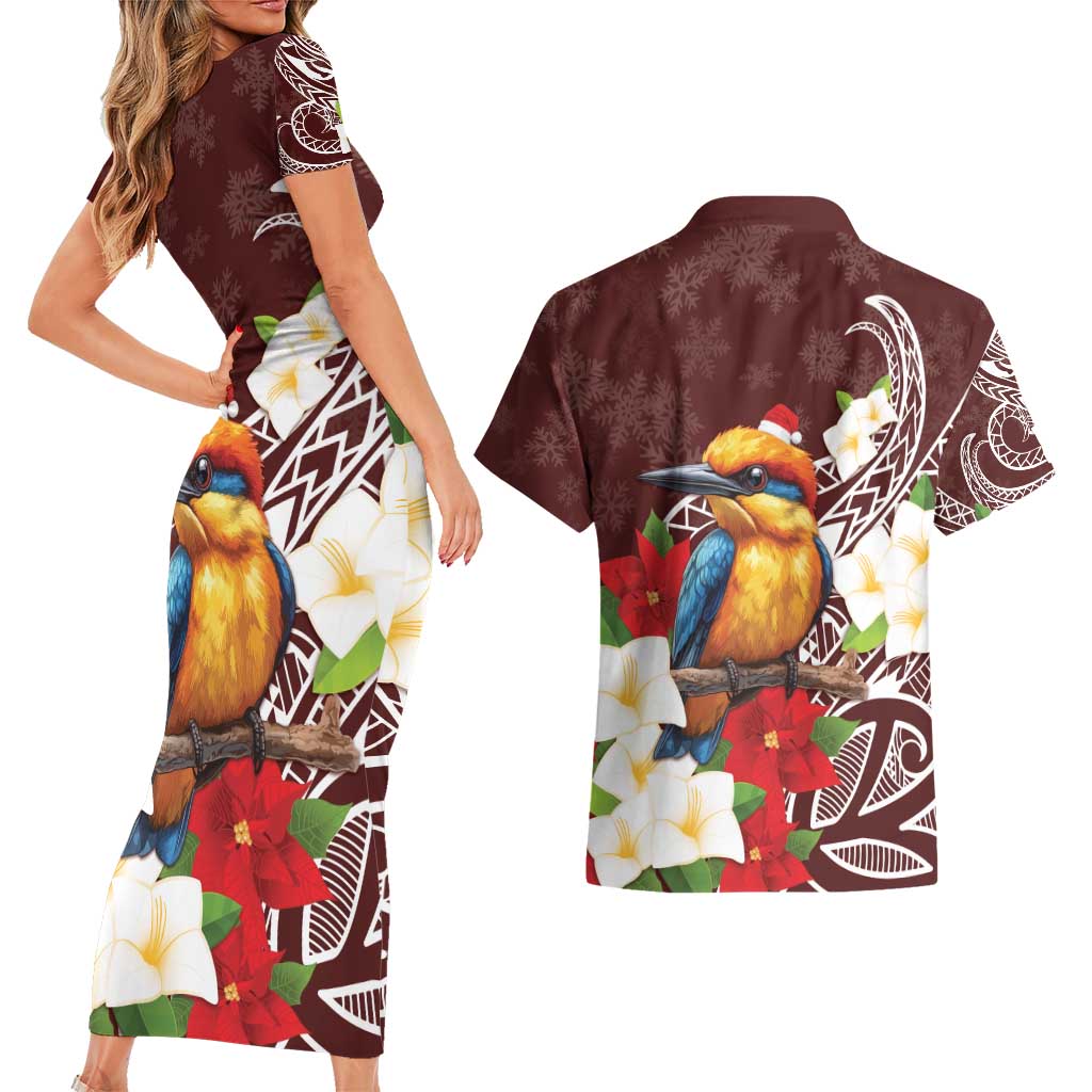 Felis Pasgua Guam Couples Matching Short Sleeve Bodycon Dress and Hawaiian Shirt Christmas Sihek Kingfisher with Guasali