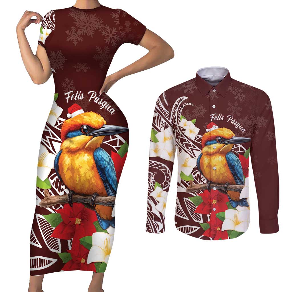 Felis Pasgua Guam Couples Matching Short Sleeve Bodycon Dress and Long Sleeve Button Shirt Christmas Sihek Kingfisher with Guasali
