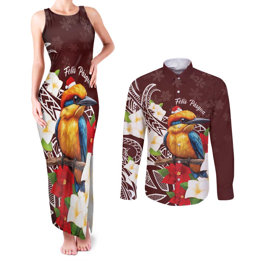Felis Pasgua Guam Couples Matching Tank Maxi Dress and Long Sleeve Button Shirt Christmas Sihek Kingfisher with Guasali
