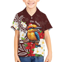 Felis Pasgua Guam Family Matching Puletasi and Hawaiian Shirt Christmas Sihek Kingfisher with Guasali LT7 Son's Shirt Crimson - Polynesian Pride
