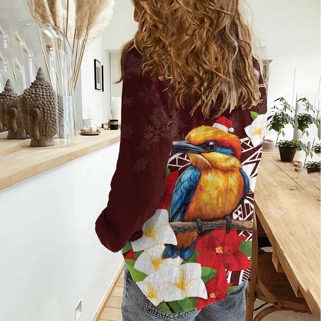 Felis Pasgua Guam Women Casual Shirt Christmas Sihek Kingfisher with Guasali LT7 - Polynesian Pride