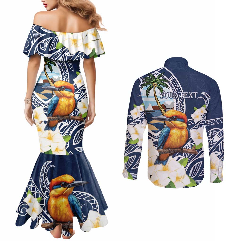 Hafa Adai Guam Couples Matching Mermaid Dress and Long Sleeve Button Shirt Sihek Guam Kingfisher with Guasali