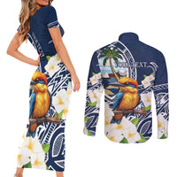 Hafa Adai Guam Couples Matching Short Sleeve Bodycon Dress and Long Sleeve Button Shirt Sihek Guam Kingfisher with Guasali