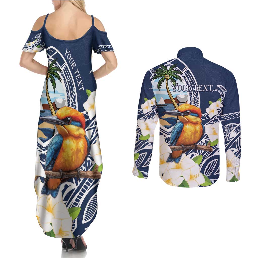 Hafa Adai Guam Couples Matching Summer Maxi Dress and Long Sleeve Button Shirt Sihek Guam Kingfisher with Guasali