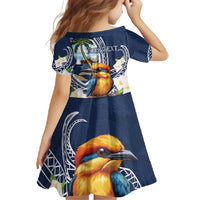 Hafa Adai Guam Family Matching Long Sleeve Bodycon Dress and Hawaiian Shirt Sihek Guam Kingfisher with Guasali LT7 - Polynesian Pride