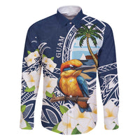 Hafa Adai Guam Family Matching Long Sleeve Bodycon Dress and Hawaiian Shirt Sihek Guam Kingfisher with Guasali LT7 Dad's Shirt - Long Sleeve Navy Blue - Polynesian Pride