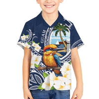Hafa Adai Guam Family Matching Long Sleeve Bodycon Dress and Hawaiian Shirt Sihek Guam Kingfisher with Guasali LT7 Son's Shirt Navy Blue - Polynesian Pride