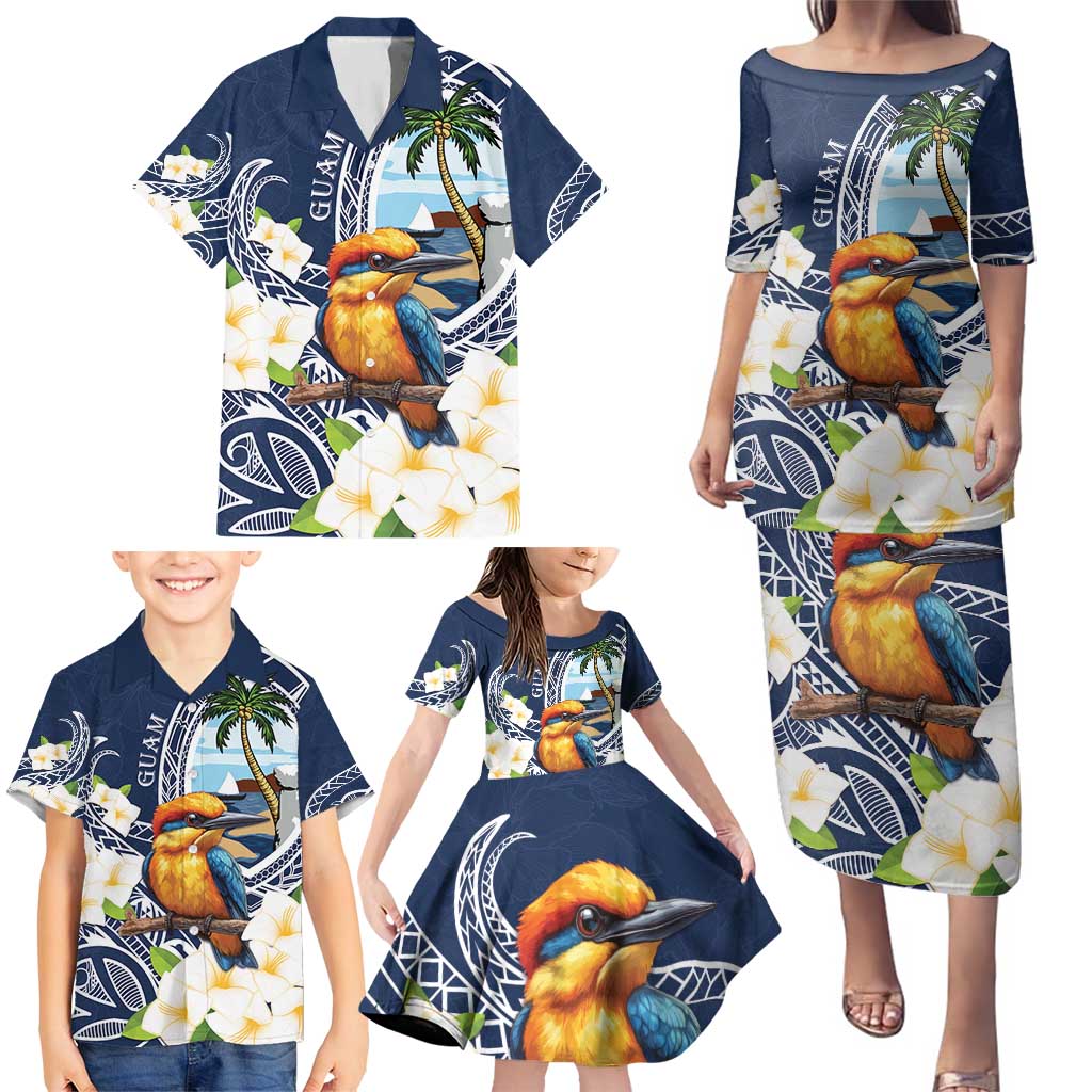 Hafa Adai Guam Family Matching Puletasi and Hawaiian Shirt Sihek Guam Kingfisher with Guasali LT7 - Polynesian Pride