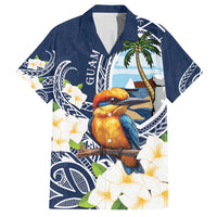 Hafa Adai Guam Family Matching Puletasi and Hawaiian Shirt Sihek Guam Kingfisher with Guasali LT7 Dad's Shirt - Short Sleeve Navy Blue - Polynesian Pride