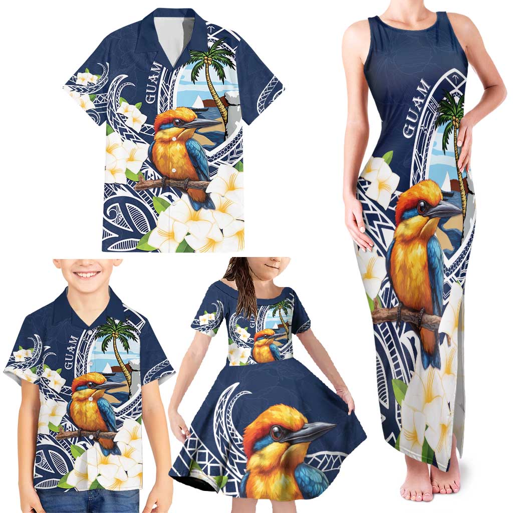 Hafa Adai Guam Family Matching Tank Maxi Dress and Hawaiian Shirt Sihek Guam Kingfisher with Guasali