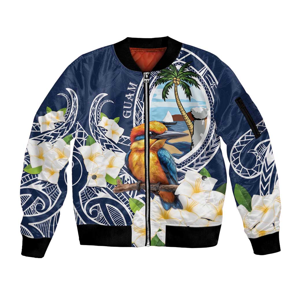 Hafa Adai Guam Sleeve Zip Bomber Jacket Sihek Guam Kingfisher with Guasali