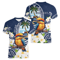 Hafa Adai Guam Women V-Neck T-Shirt Sihek Guam Kingfisher with Guasali