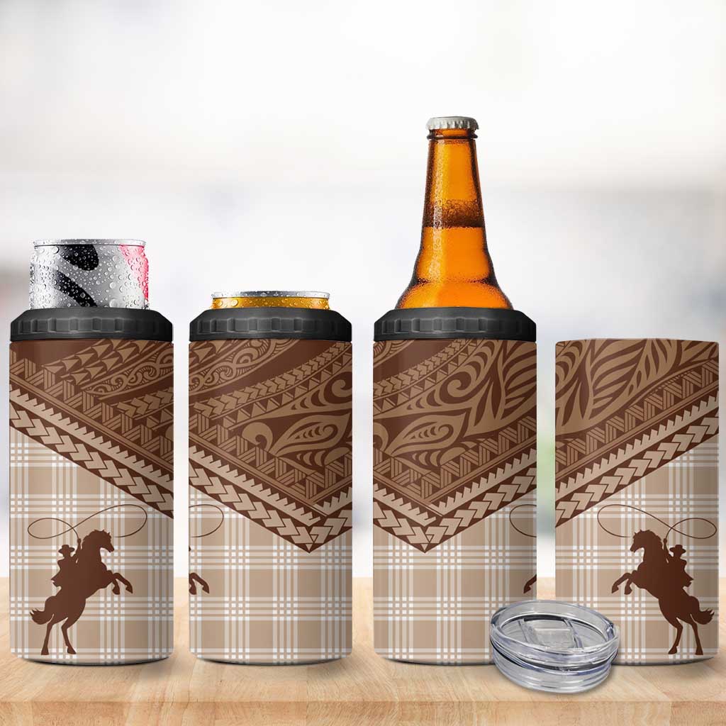 Aloha Hawaii Cowboys Paniolo 4 in 1 Can Cooler Tumbler Beige Palaka - Polynesian Pride