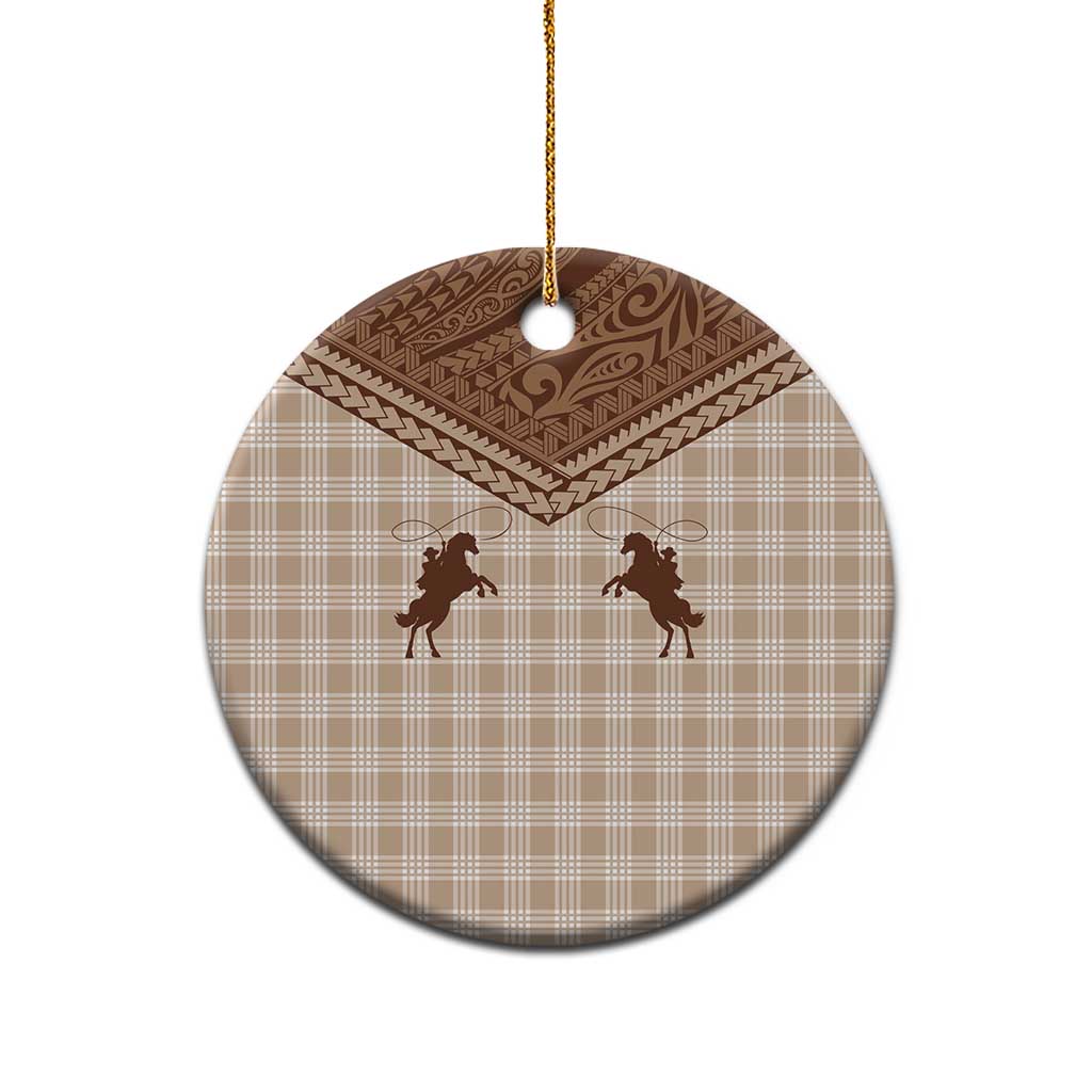 Aloha Hawaii Cowboys Paniolo Ceramic Ornament Beige Palaka - Polynesian Pride