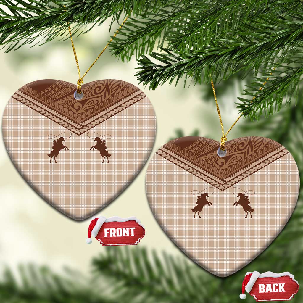 Aloha Hawaii Cowboys Paniolo Ceramic Ornament Beige Palaka - Polynesian Pride