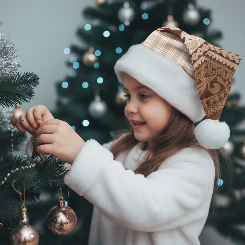 Aloha Hawaii Cowboys Paniolo Christmas Santa Hat Beige Palaka - Polynesian Pride