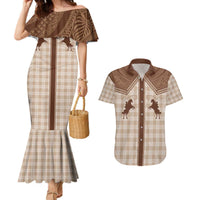 Aloha Hawaii Cowboys Paniolo Couples Matching Mermaid Dress and Hawaiian Shirt Beige Palaka LT7 Beige - Polynesian Pride