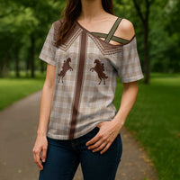 Aloha Hawaii Cowboys Paniolo Cross Shoulder Shirt Beige Palaka - Polynesian Pride