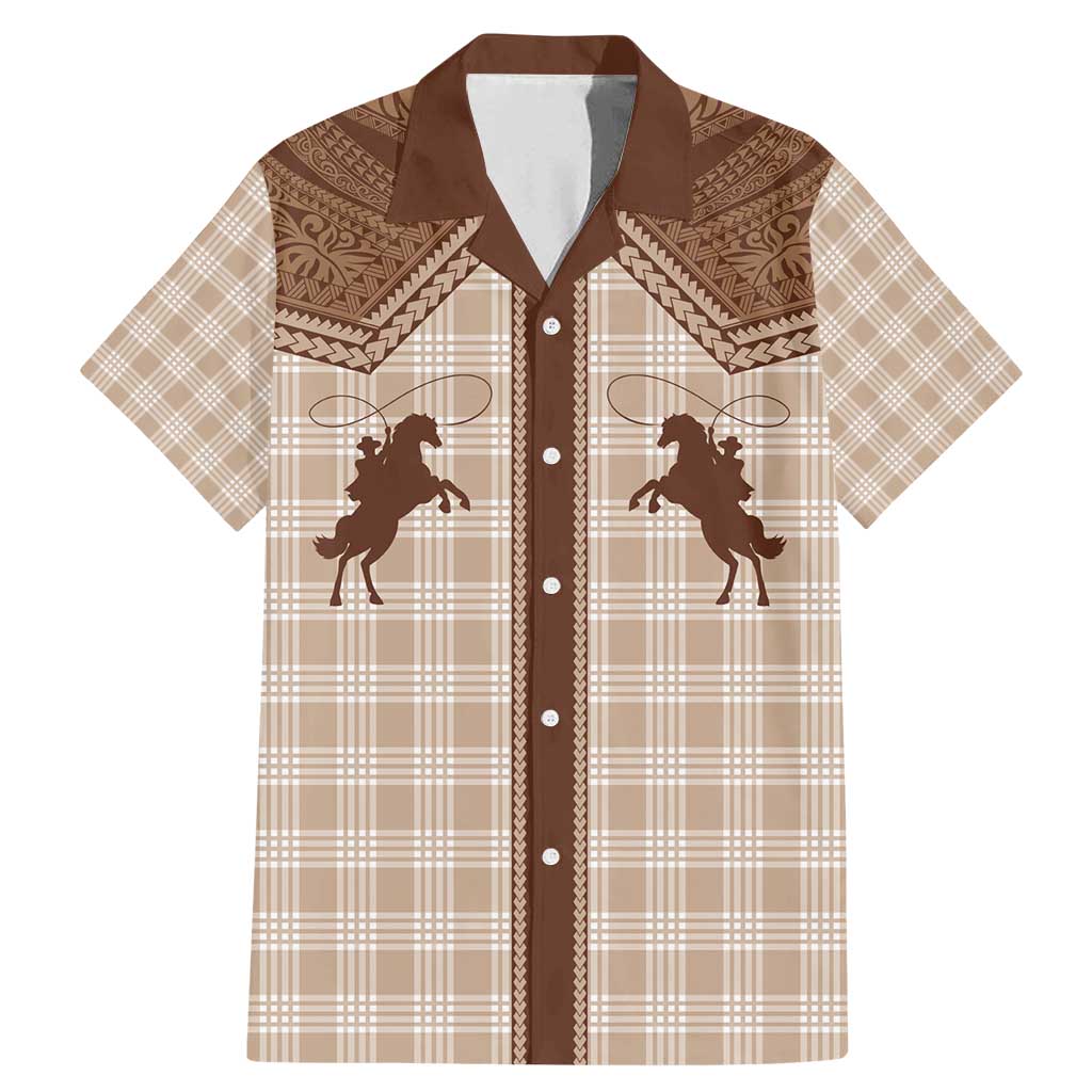 Aloha Hawaii Cowboys Paniolo Family Matching Mermaid Dress and Hawaiian Shirt Beige Palaka - Polynesian Pride