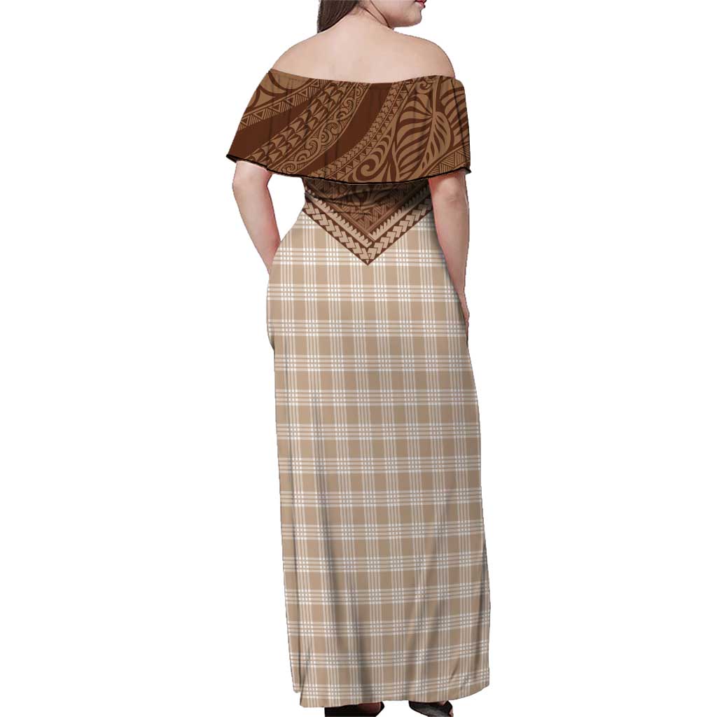 Aloha Hawaii Cowboys Paniolo Family Matching Off Shoulder Maxi Dress and Hawaiian Shirt Beige Palaka - Polynesian Pride